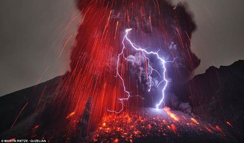 Image result for Lightning flashes volcano
